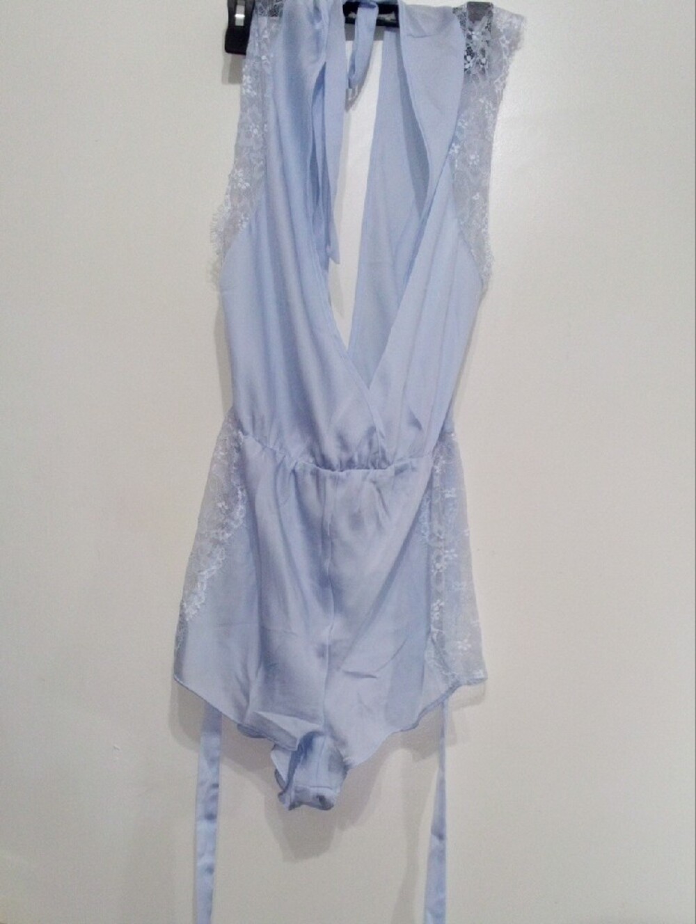Adore Me Light Blue Lace-Trim Plunge Romper - Picture 3 of 5